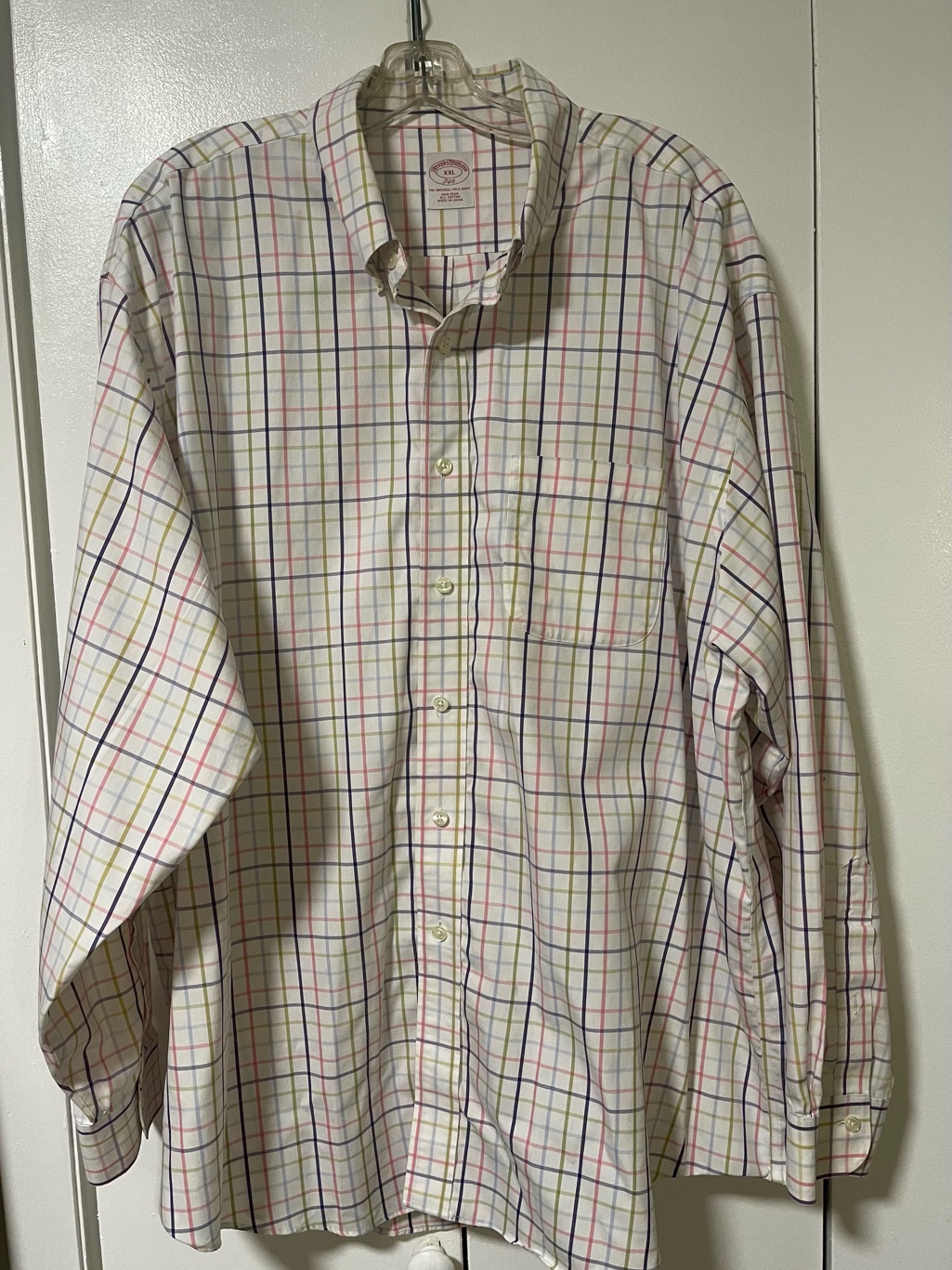 Brooks Brothers Cream Button-Down Shirt With Multicolor Windowpane Plaid